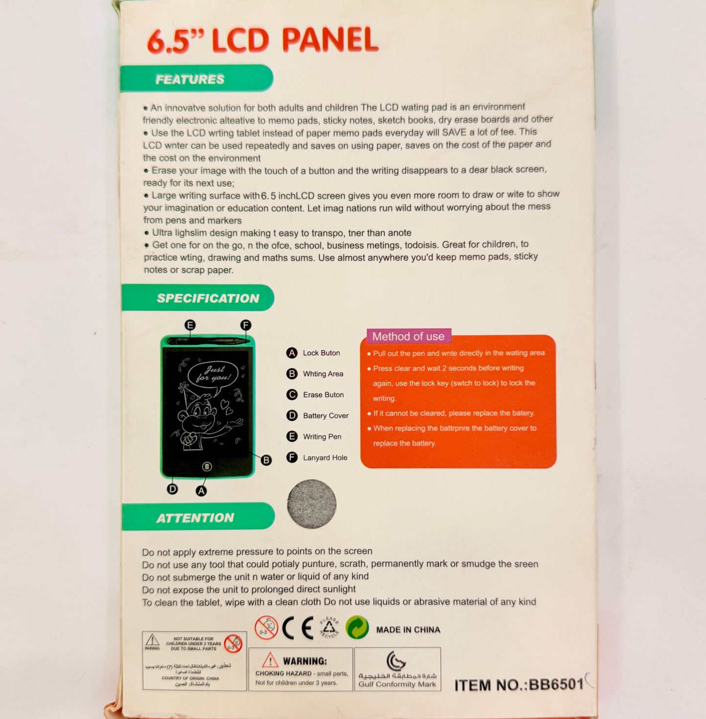 6.5 inch Writting Tablet