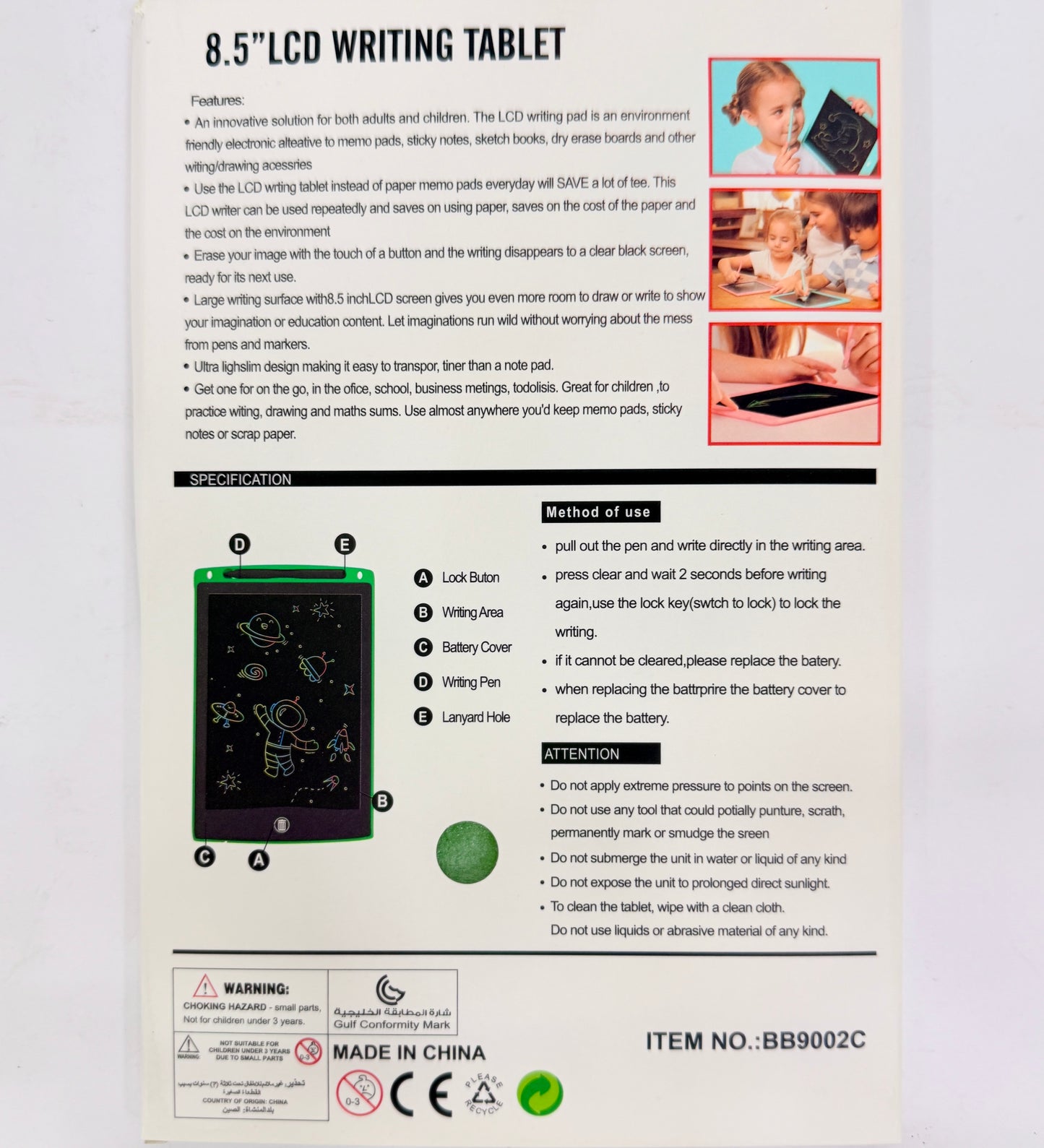 8.5 inc Writting Tablet